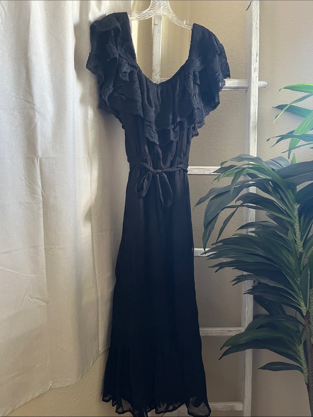 Off the shoulder Black Ruffle Maxi Dress - Women's Elegant Summer Dress
